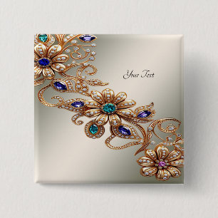 Elegante Gouden Sierbloemen Knoop Vierkante Button 5,1 Cm
