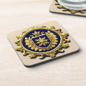 Elegante gouden sierkam met schild bier onderzetter (Linkerzijde)