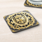 Elegante gouden sierkam met schild bier onderzetter (Linkerzijde)