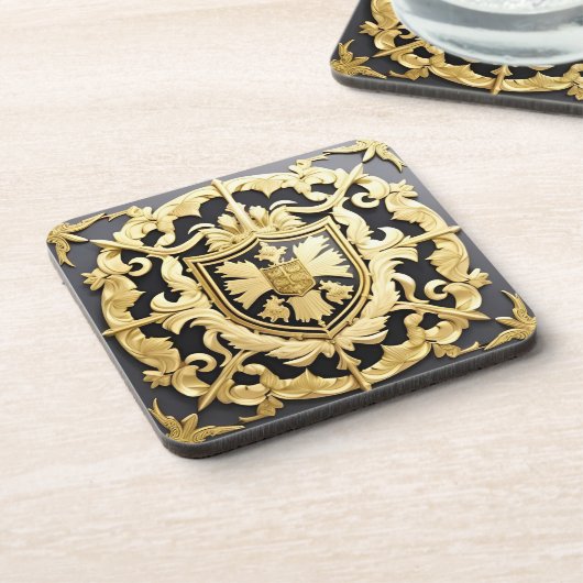 Elegante gouden sierkam met schild bier onderzetter (Linkerzijde)