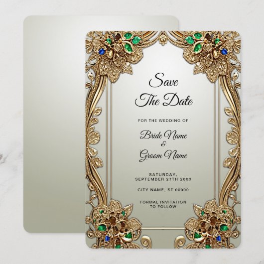 Elegante Gouden Sierlijke Bewaar De Datum Save The Date (Voorkant / Achterkant)