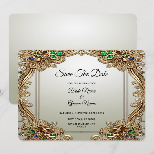 Elegante Gouden Sierlijke Bewaar De Datum Save The Date (Voorkant / Achterkant)