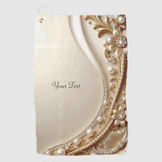 Elegante Gouden Sierlijke Bloem Golf Handdoek