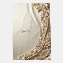 Elegante Gouden Sierlijke Bloem Keukenhanddoek