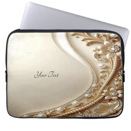 Elegante Gouden Sierlijke Bloem Laptop Hoes