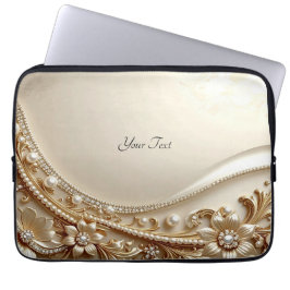 Elegante Gouden Sierlijke Bloem Laptop Hoes