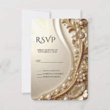 Elegante Gouden Sierlijke Bloemen RSVP Kaart