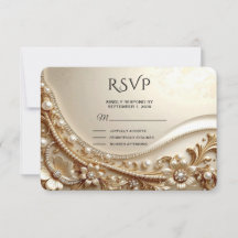 Elegante Gouden Sierlijke Bloemen RSVP Kaart