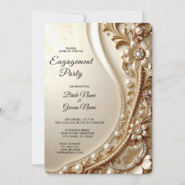 Elegante gouden sierlijke bloemensier verlovingsri kaart