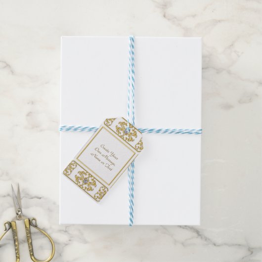 Elegante gouden sierrand met diamantaccent cadeaulabel (Met Touw)