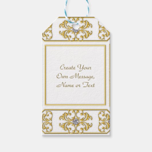Elegante gouden sierrand met diamantaccent cadeaulabel (Voorkant)