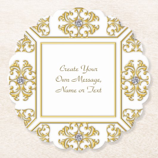 Elegante gouden sierrand met diamantaccent kartonnen onderzetters (Voorkant)