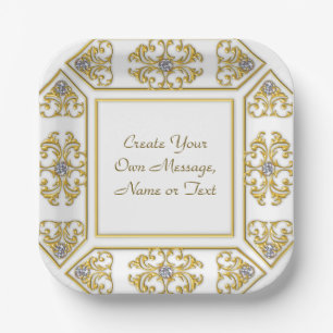 Elegante gouden sierrand met diamantaccent papieren bordje