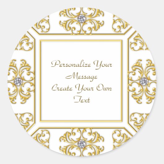 Elegante gouden sierrand met diamantaccent ronde sticker (Voorkant)