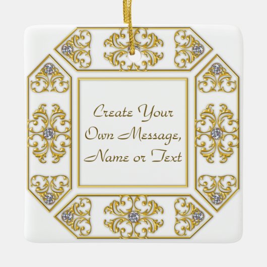 Elegante gouden sierrand met diamanten accent keramisch ornament (Voorkant)