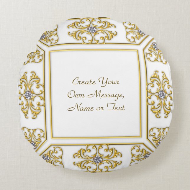 Elegante gouden sierrand met diamanten accent rond kussen (Voorkant)