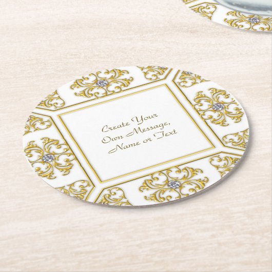 Elegante gouden sierrand met diamanten accent ronde kartonnen onderzetter (Gebogen)