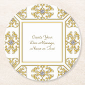 Elegante gouden sierrand met diamanten accent ronde kartonnen onderzetter (Voorkant)