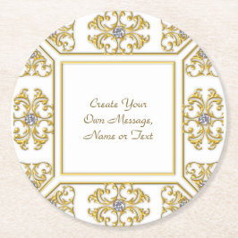 Elegante gouden sierrand met diamanten accent ronde kartonnen onderzetter