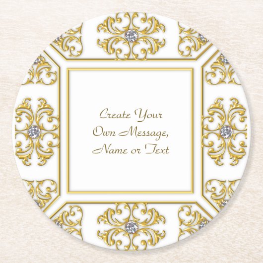 Elegante gouden sierrand met diamanten accent ronde kartonnen onderzetter (Voorkant)