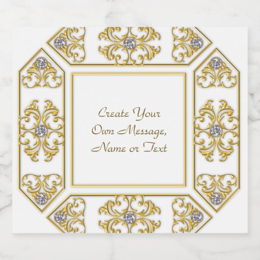 Elegante gouden sierrand met diamanten accent sparkling wijnetiket (Enkel label)