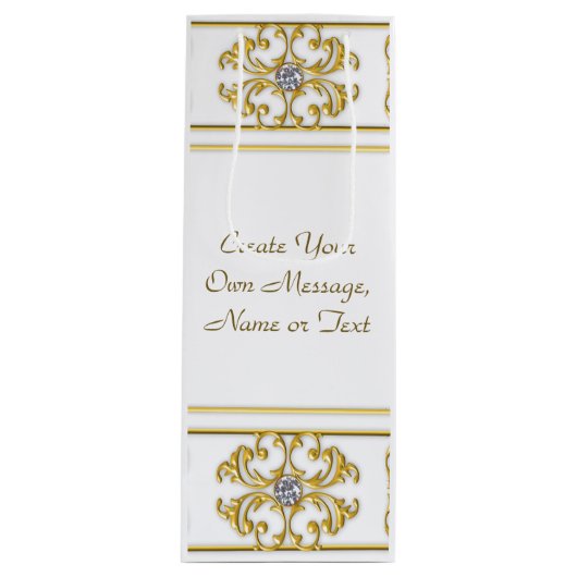 Elegante gouden sierrand met diamanten accent wijn cadeautas (Voorkant)