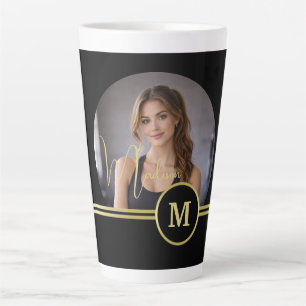 Elegante gouden signatuurmonogram met foto latte mok