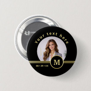 Elegante gouden signatuurmonogram met foto ronde button 5,7 cm