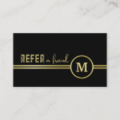Elegante gouden signatuurmonogram op zwart aanbevelingskaartje (Voorkant)