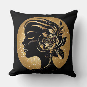 Elegante Gouden Silhouet met Bloemornament Kussen