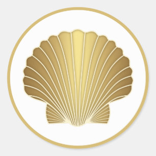 Elegante Gouden Sint-Jakobsschelp Ronde Sticker