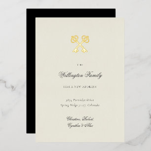 Elegante Gouden Sleutel Nieuwe Adres Verhuisberich Folie Uitnodiging