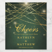 Elegante gouden slingerlichtjes bruiloft wijn etiket (Enkel label)