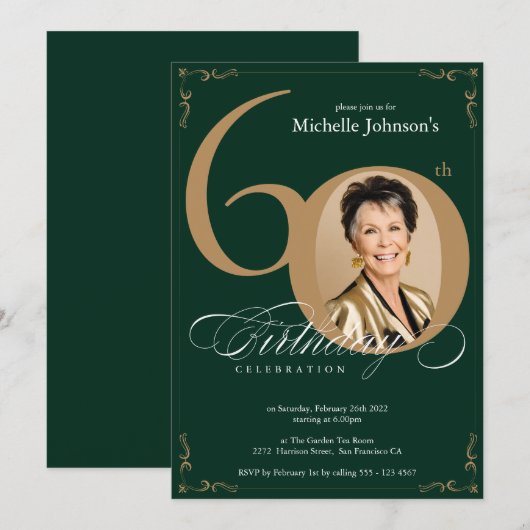 Elegante gouden smaragd 60e verjaardag kaart (Voorkant / Achterkant)