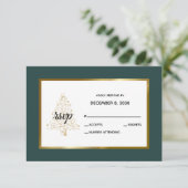 Elegante gouden smaragd winter vakantie bruiloft RSVP kaartje (Staand voorkant)