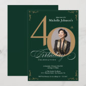 Elegante gouden smaragdgroene 40e verjaardag kaart (Voorkant / Achterkant)