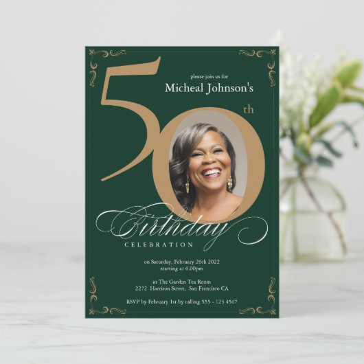 Elegante gouden smaragdgroene 50e verjaardag kaart (Staand voorkant)