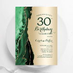 Elegante gouden smaragdgroene agaat 30e verjaardag kaart<br><div class="desc">Smaragdgroen en gouden agaat 30ste verjaardag feestuitnodiging. Elegant modern ontwerp met waterverf agaat marmeren geode achtergrond,  faux glitter goud en typografie script lettertype. Trendy uitnodigingskaart perfect voor een stijlvol vrouwenfeest. Gedrukte Zazzle-uitnodigingen of direct download digitale afdrukbare sjabloon.</div>