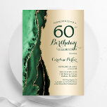Elegante gouden smaragdgroene agaat 60e verjaardag kaart<br><div class="desc">Smaragdgroen en gouden agaat 60ste verjaardag feestuitnodiging. Elegant modern ontwerp met waterverf agaat marmeren geode achtergrond,  faux glitter goud en typografie script lettertype. Trendy uitnodigingskaart perfect voor een stijlvol vrouwenfeest. Gedrukte Zazzle-uitnodigingen of direct download digitale afdrukbare sjabloon.</div>