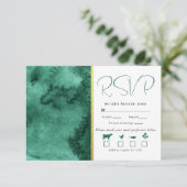Elegante gouden smaragdgroene kleur was bruiloft RSVP kaartje (Staand voorkant)