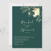Elegante gouden smaragdgroene monogram bruiloft kaart (Voorkant)