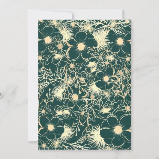 Elegante gouden smaragdgroene monogram bruiloft kaart (Achterkant)