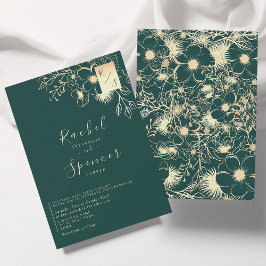 Elegante gouden smaragdgroene monogram bruiloft kaart