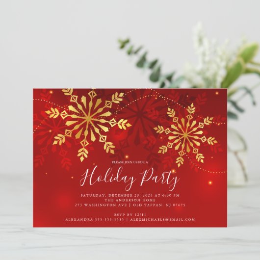 Elegante gouden sneeuwvlok kerstfeest kaart (Staand voorkant)