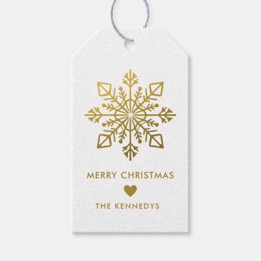 Elegante gouden sneeuwvlok Vrolijk Kerstfeest Cadeaulabel (Voorkant)