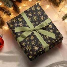 Elegante gouden sneeuwvlok zwarte achtergrond Xmas Cadeaupapier