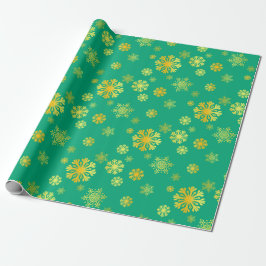 Elegante gouden sneeuwvlokken groen inpakpapier