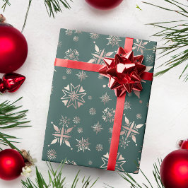 Elegante gouden sneeuwvlokken groene vakantie cadeaupapier