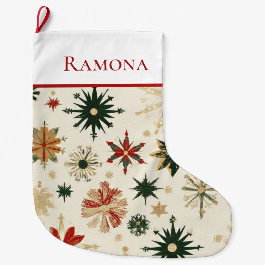 Elegante  gouden sneeuwvlokken grote kerstsok (Voorkant)