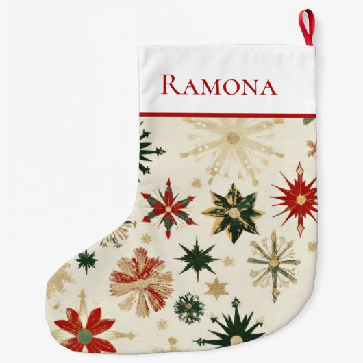 Elegante  gouden sneeuwvlokken grote kerstsok (Achterkant)